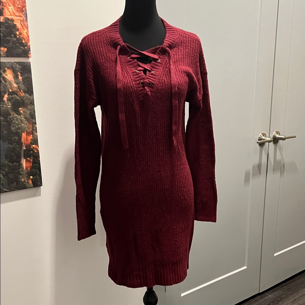 American Eagle Burgundy Long Sleeve Sweater Dress